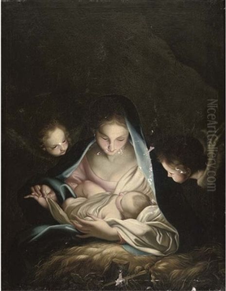 The Madonna And Child Surrounded By Cherubs Oil Painting by Pompeo Girolamo Batoni