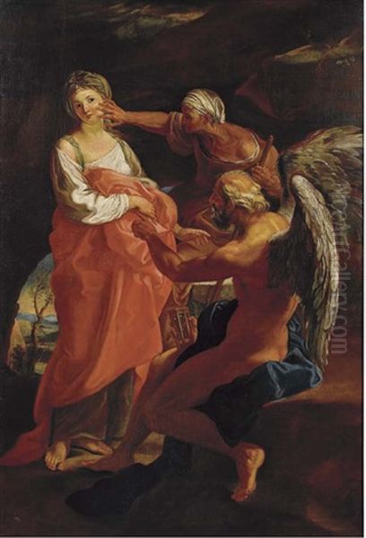 Il Tempo Che Ordina Alla Vecchiaia Di Distruggere La Bellezza Oil Painting by Pompeo Girolamo Batoni