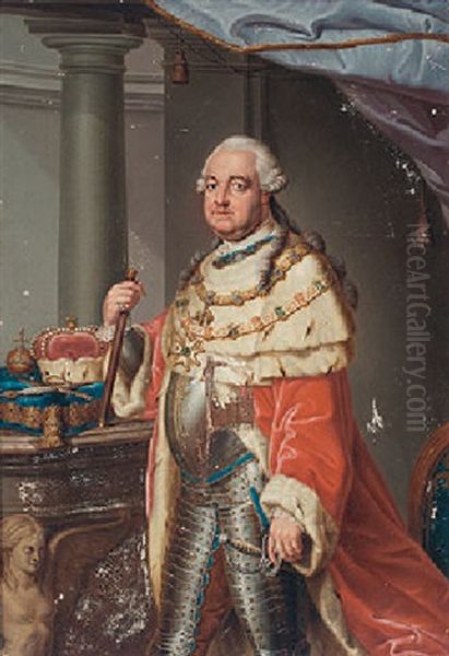 Portrait Of Kurfurst Karl Theodor Von Der Pfalz Und Bayern, Wearing Armour With An Ermine-trimmed Coat Oil Painting by Pompeo Girolamo Batoni