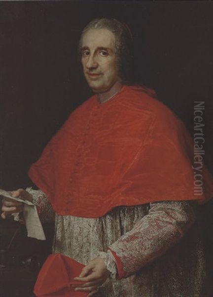 Portrait Of A Cardinal In Robes Of Office, Holding His Biretta And A Letter Oil Painting by Pompeo Girolamo Batoni