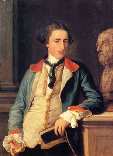 Portrait Of Robert Clements, 1st Earl Of Leitrim, Standing In A Blue Coat With Red Collar And Cuffs And Cream Waistcoat Oil Painting by Pompeo Girolamo Batoni