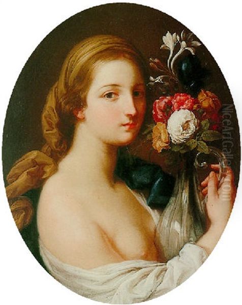 Allegory Of Flora (a Portrait Of A Member Of The Merenda Family?) Oil Painting by Pompeo Girolamo Batoni