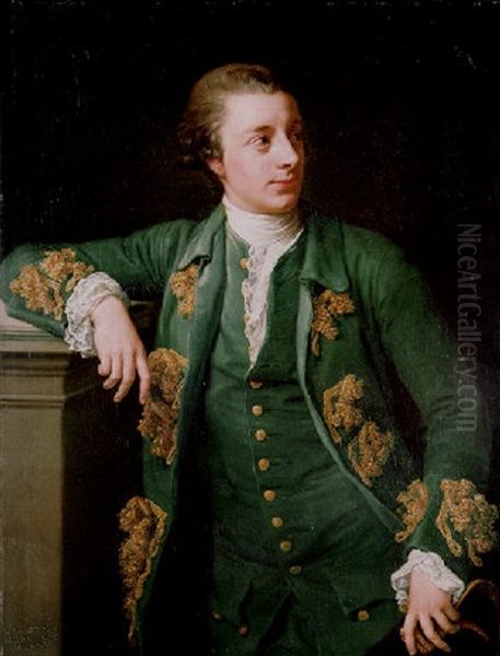 Portrait Of Thomas Fortescue M.p. (b.1744) In A Goold Brocaded Green Coat And A Green Waistcoat, A Tricorn In His Left Hand Oil Painting by Pompeo Girolamo Batoni