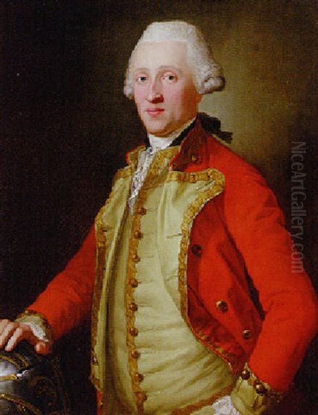 Portrait Of A Nobleman Wearing A Red Jacket Oil Painting by Pompeo Girolamo Batoni