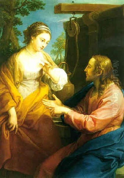 Christ And The Woman Of Samaria Oil Painting by Pompeo Girolamo Batoni