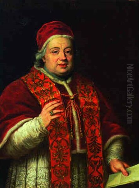 Portrait Of Pope Clement Xiii, In Clerical Robes And An Ermine-trimmed Cap, Holding A Sheet Of Paper Oil Painting by Pompeo Girolamo Batoni