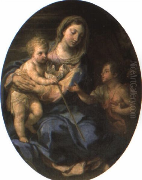 The Madonna And Child With The Infant Saint John The Baptist Oil Painting by Pompeo Girolamo Batoni