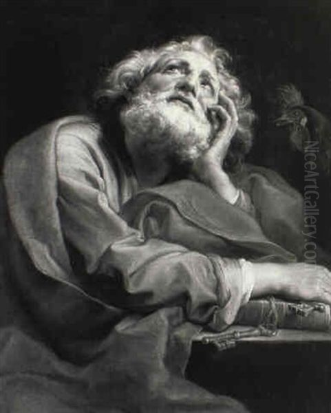 St. Peter Seated, Looking Toward Heaven Oil Painting by Pompeo Girolamo Batoni