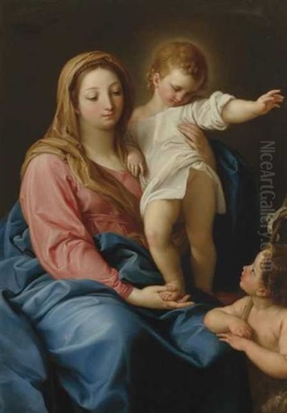 The Virgin And Child With The Infant Baptist Oil Painting by Pompeo Girolamo Batoni