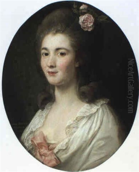 Portrait D'une Jeune Femme Avec Une Rose Dans Les Cheveux Oil Painting by Pompeo Girolamo Batoni