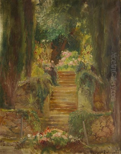 Garden Oil Painting by Stanislaw Batowski-Kaczor