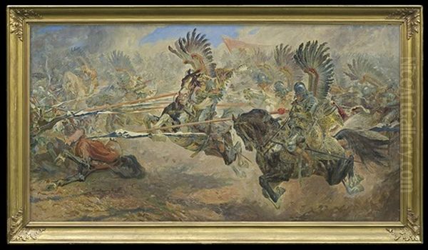 Attack Of The Polish Hussars Oil Painting by Stanislaw Batowski-Kaczor