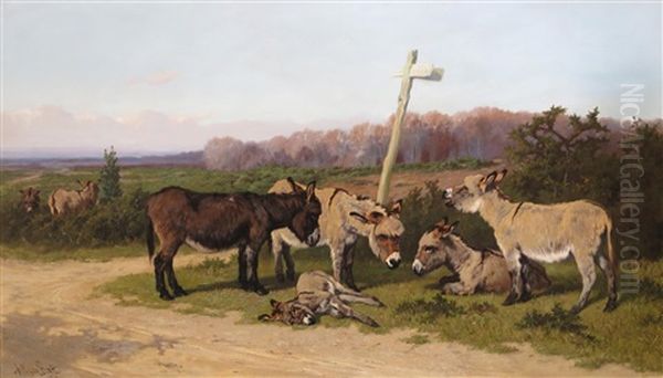 Donkeys In The New Forest Oil Painting by Arthur Batt