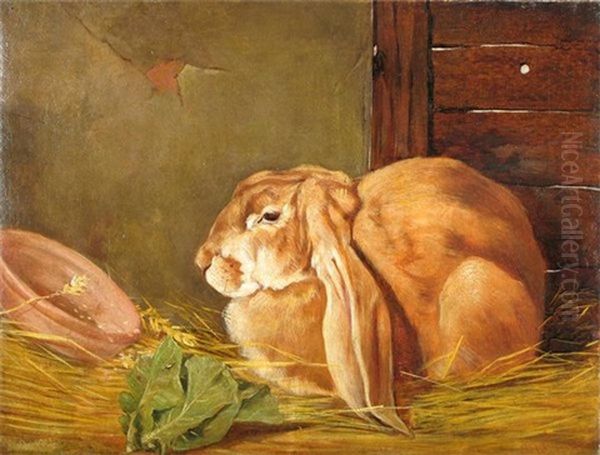 Lop-eared Rabbit In A Stable Oil Painting by Arthur Batt