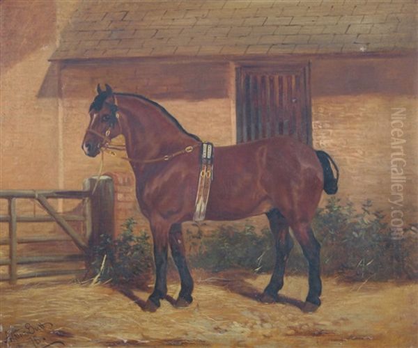 A Horse Standing By A Gate Oil Painting by Arthur Batt