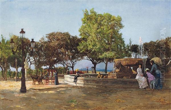 Fontana Delle Paperelle, Napoli Oil Painting by Domenico Battaglia