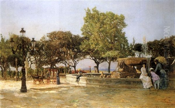 Der Brunnen Fontana Delle Paparelle In Neapel Oil Painting by Domenico Battaglia