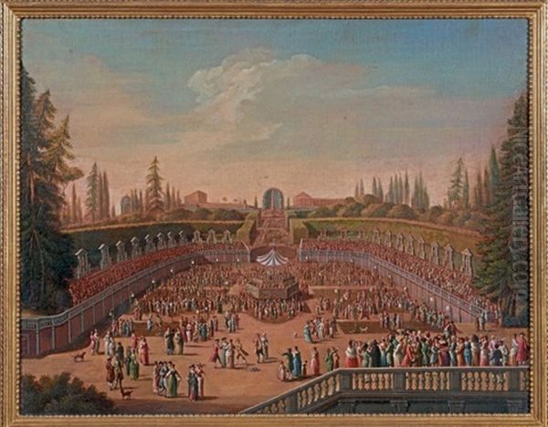 Vue D'une Fete Dans Les Jardins Boboli Au Palais Pitti A Florence Oil Painting by Francesco Battaglioli