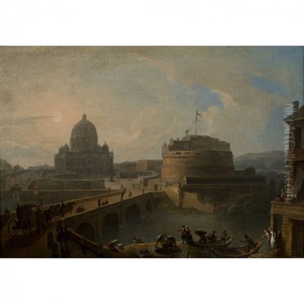 Vue De Saint-pierre Et Du Chateau Saint-ange Oil Painting by Francesco Battaglioli