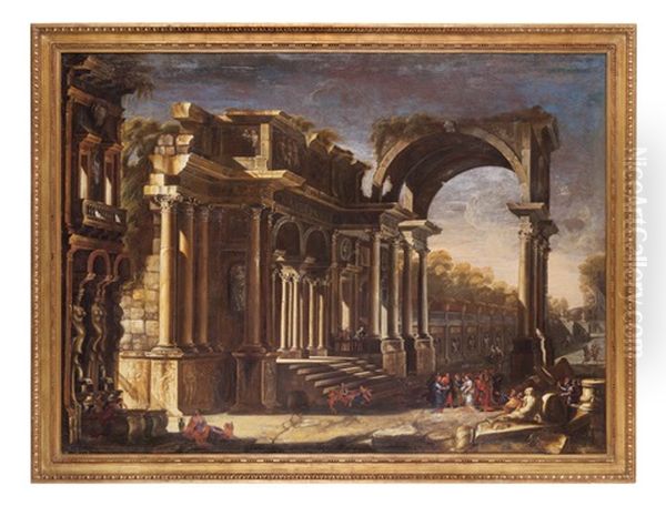 Capriccio Con Rovine Oil Painting by Francesco Battaglioli