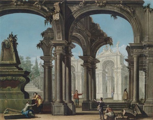 Architekturcapriccio Mit Figurenstaffage Oil Painting by Francesco Battaglioli