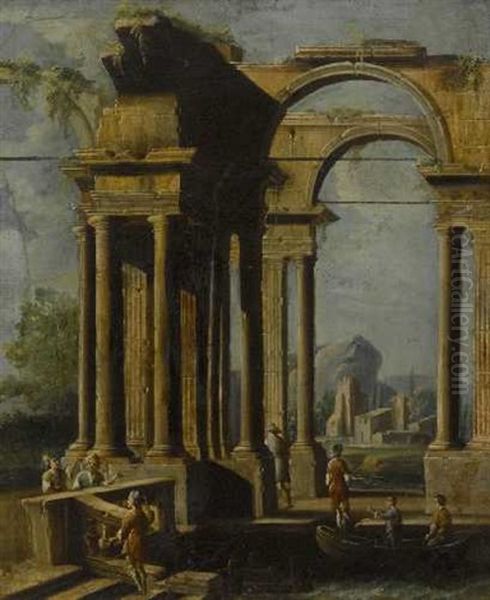 Ruinencapriccio Mit Figurenstaffage Oil Painting by Francesco Battaglioli