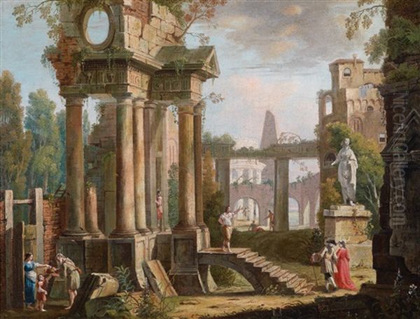 Ruinencapriccio Mit Figurlicher Staffage Oil Painting by Francesco Battaglioli