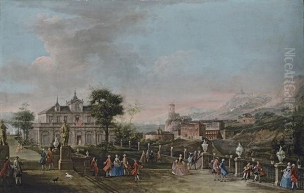 A Capriccio With The Garden Of A Seafront Palace, A Mountainous Coastal Landscape Beyond Oil Painting by Francesco Battaglioli