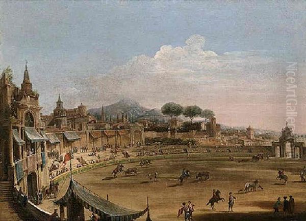 A View Of A Plaza De Toros With Bullfight by Francesco Battaglioli