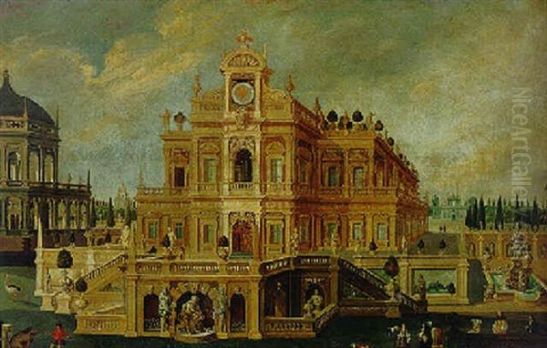 View Of An Imaginary Palace Oil Painting by Francesco Battaglioli