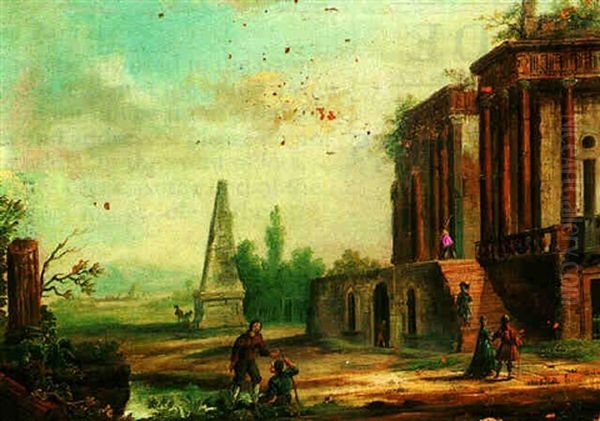 Landscape With Figures Near Ruins by Francesco Battaglioli