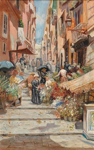 Southern Italian Street Scene Oil Painting by Giovanni Battista