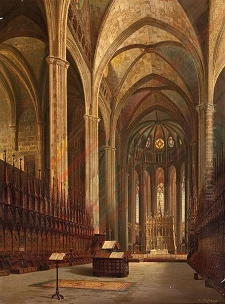 Interior De La Catedral De Barcelona Oil Painting by Aquiles Battistuzzi