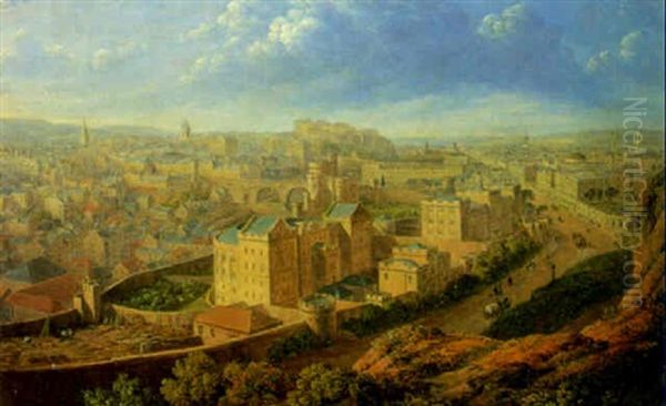 Edinburgh From The Calton Hill Oil Painting by Lieutenant Colonel Robert Batty