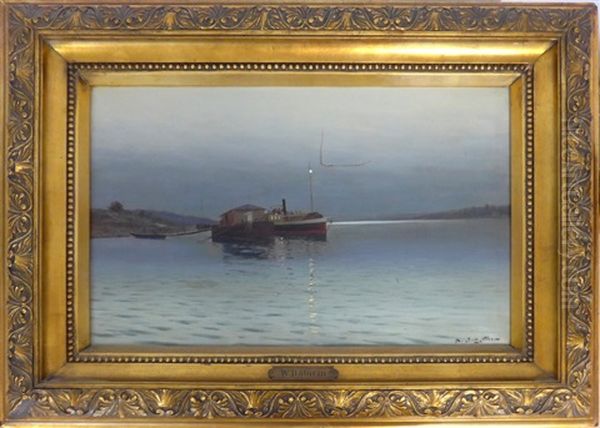 Bateau Vapeur Au Clair De Lune Oil Painting by Viktor Pavlovitch Baturin