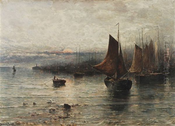 Shipping Of The Coast Oil Painting by Jeanna Maria Charlotta Bauck