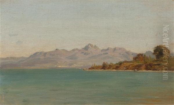 Vue Du Lac En Direction De Lausanne Oil Painting by Auguste Baud-Bovy