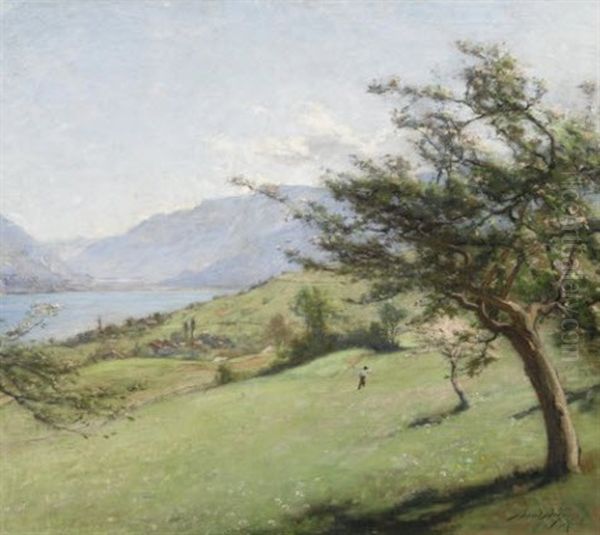 Blick Auf Aeschi Oil Painting by Auguste Baud-Bovy