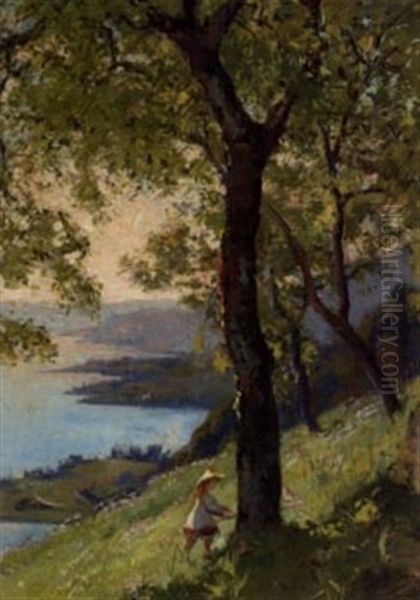 Vue Du Lac Leman Au Dessus De Montreux Oil Painting by Auguste Baud-Bovy