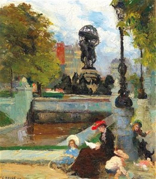 Children In A French Park by Francois Charles Baude