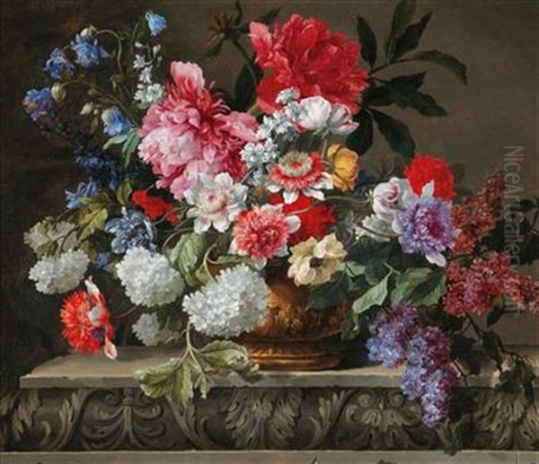 A Still Life With Roses Oil Painting by Nicolas Baudesson