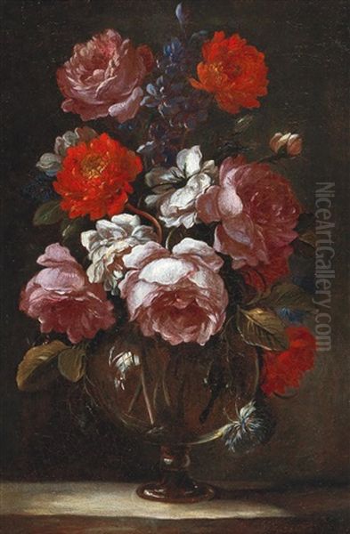 A Still Life Of Flowers In A Glass Vase Oil Painting by Nicolas Baudesson