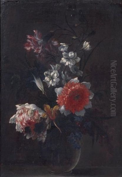 Bouquet De Fleurs Dans Un Vase En Verre Oil Painting by Nicolas Baudesson