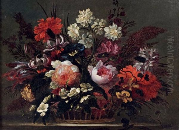 Corbeille De Fleurs Oil Painting by Nicolas Baudesson