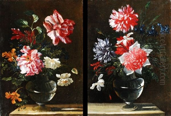 Blumenstillleben In Vase (+ Another; Pair) Oil Painting by Nicolas Baudesson