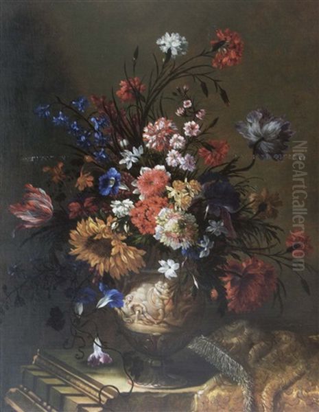 Bouquet De Fleurs Dans Une Urne Au Bas-relief Oil Painting by Nicolas Baudesson