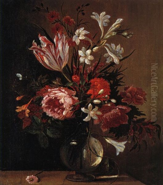 Blumenstrauss In Glasvase Oil Painting by Nicolas Baudesson