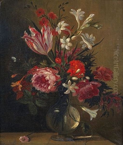 Nature Morte Au Vase De Fleurs Sur Un Entablement Oil Painting by Nicolas Baudesson