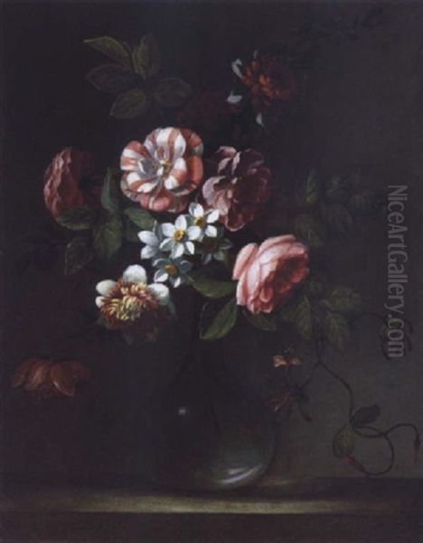 Blumen In Einer Glasvase Oil Painting by Nicolas Baudesson