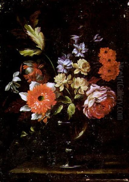 Blumenstraus In Einer Glasvase Oil Painting by Nicolas Baudesson